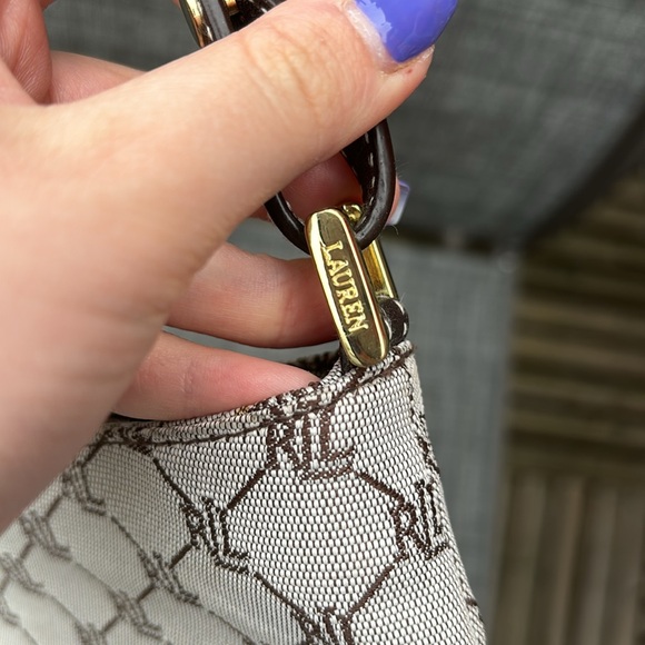 Vintage Y2K Lauren Ralph Lauren Monogram Cotton Canvas Mini Shoulder Bag - Picture 3 of 9